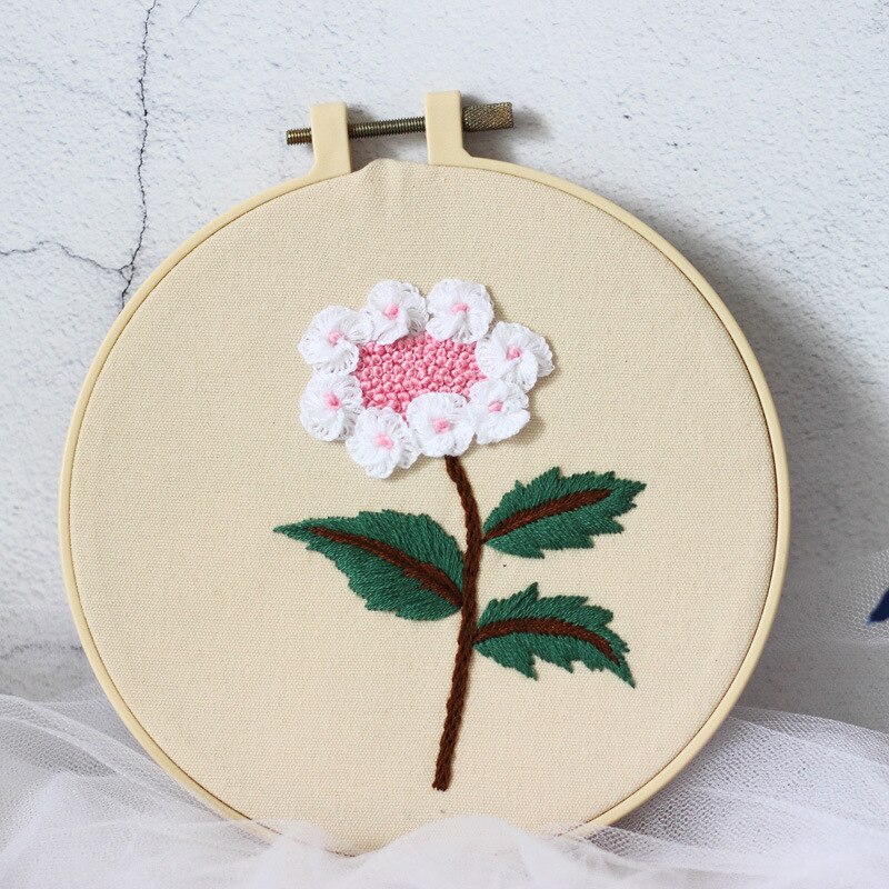 Single Flower Lucky Flower Embroidery Kit DIY Needlework Houseplant Pattern Needlecraft for Beginner Cross Stitch(Without Hoop): B
