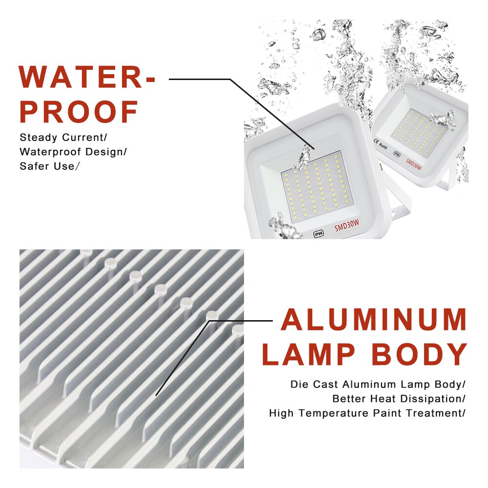 AC220V LED FloodLight 20W 30W 50W 100W Ip66 Waterproof Outdoor LED Flood Lights Spotlight Warm White For Billboard Stadium Park