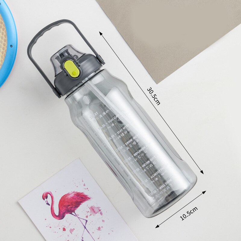 2L Waterbottle Water Fles Sport Fles Voor Camping Wandelen Toerisme Water Drinken Fles Met Tijd Marker: Light Grey