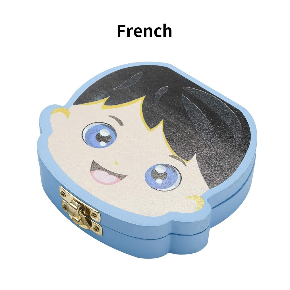 Baby Tooth Box English /Spanish /Portuguese/Russian Milk Teeth Organizer Storage Boys Girls Souvenir Tooth Organizer Box: Blue  French