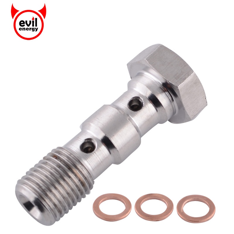 Evil energy Acero inoxidable motocicleta doble tornillo Banjo M10x1.0 Pitc para Brembo doble freno hidráulico fuera de carretera