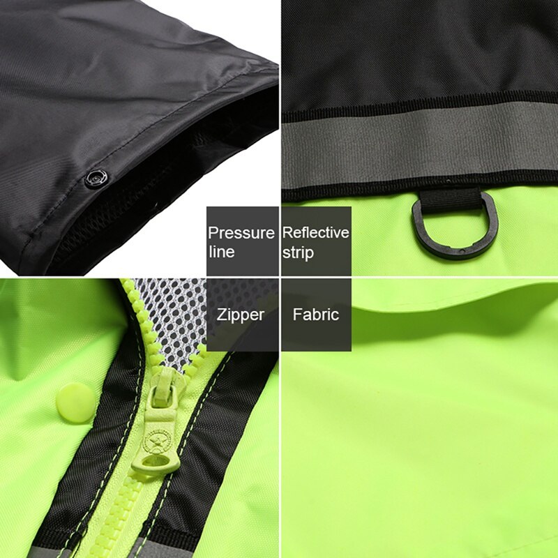 Reflective Rain Suit Hooded Long Sleeve Jacket Pants Kit High Visibility Traffic Safety Warning Raincoat Rainwear Suit