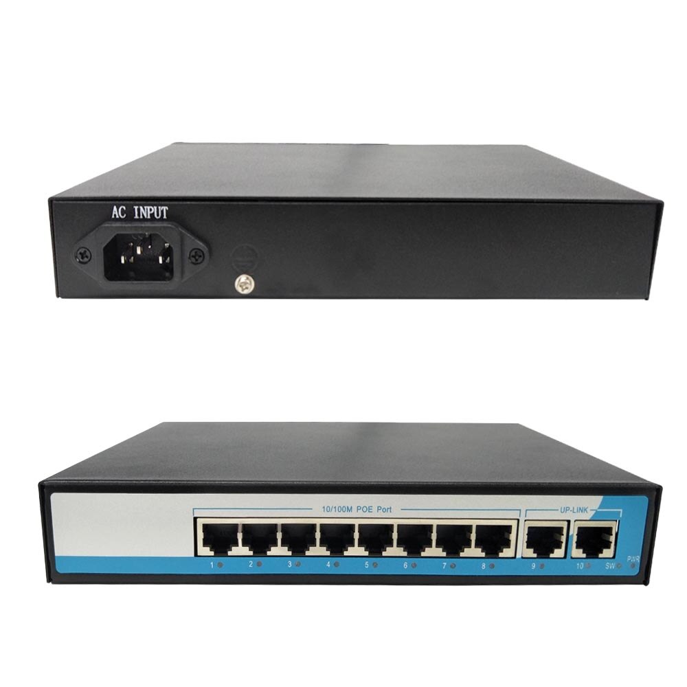 8 port 100 mbps ieee 802.3af poe switch/injektor power over ethernet netværk switch til ip kamera voip telefon ap enheder 2 up- link