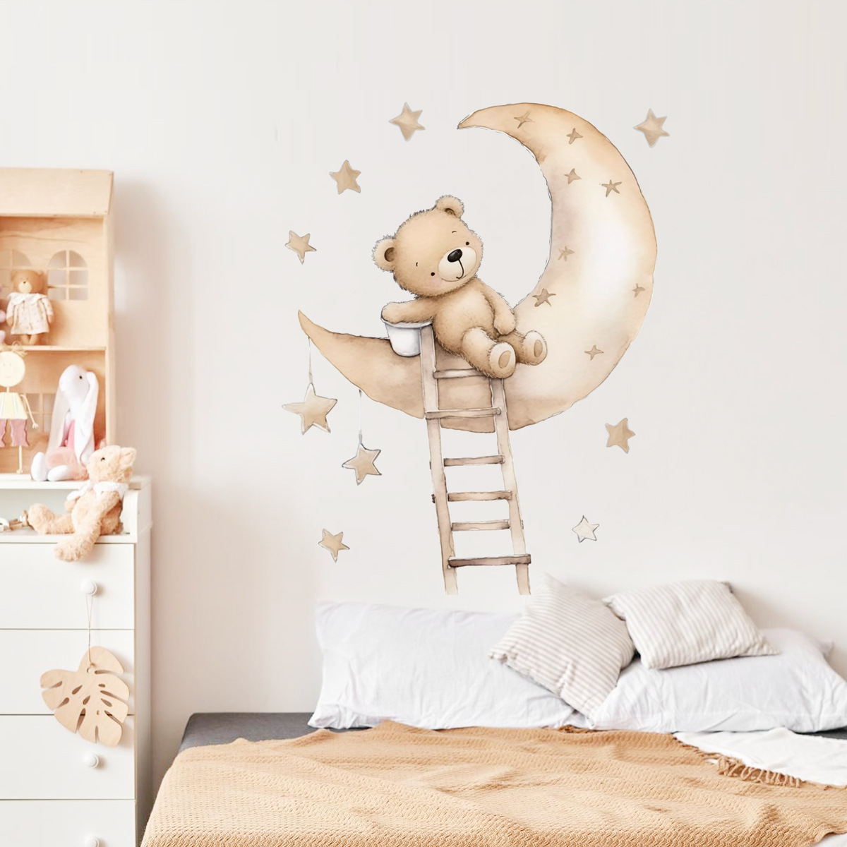 Schattige beer muurstickers voor kinderkamers jongens meisjes babykamer decoratie kind behang dier kinderkamer decor zelfklevend vinyl: Beige