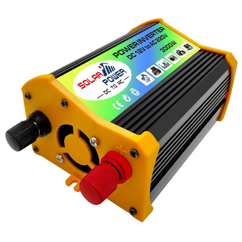 Power Inverter 3000W - Smart Inverter DC12V to AC220V with 2 USB Ports 4.1A Yellow