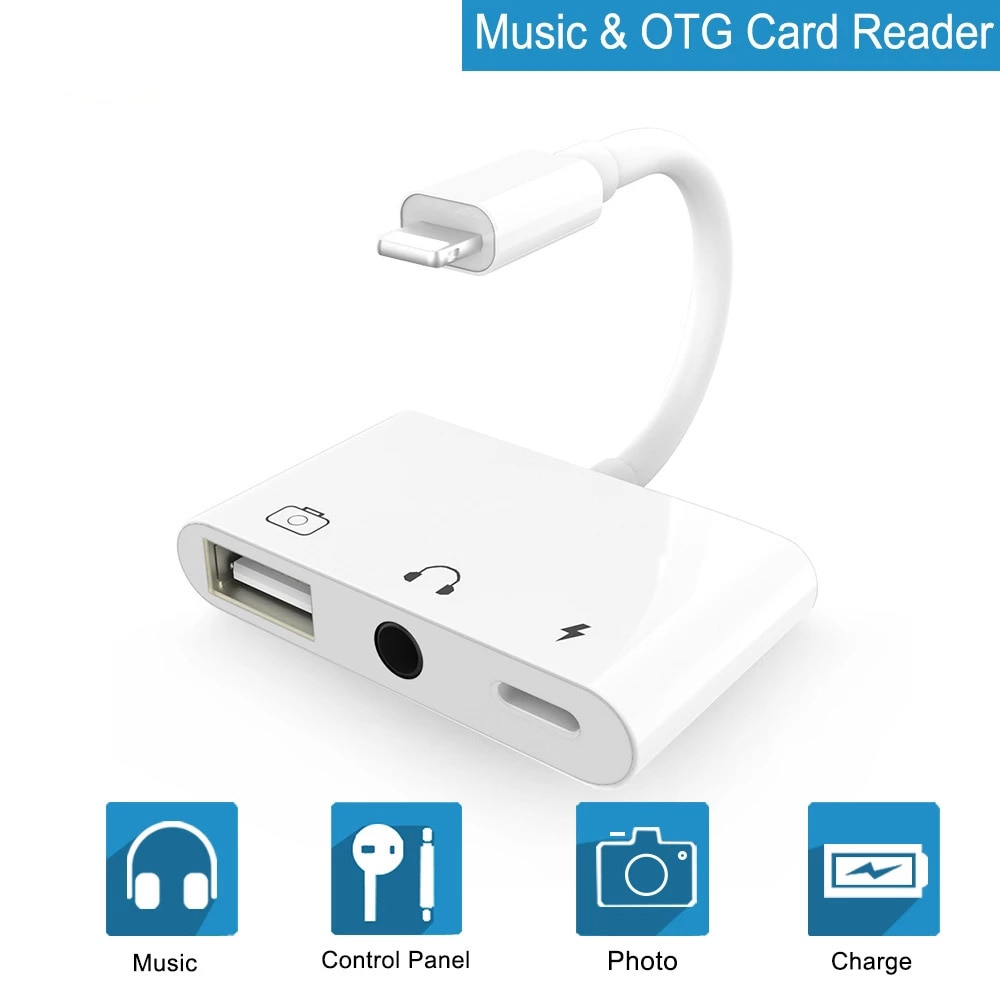 Lightning To OTG Adapter USB 3 Camera Reader With 3.5mm Headphone Jack Connection Kits Data Sync For iPhone X/XR/XS/11/8/7/iPad