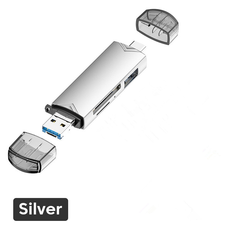 6 in 1 USB 3.0 Card Reader Metal SD TF Card USB Flash Drive OTG Adapter for PC Notebook Micro Mobile Phone USB Type C Converter: WHITE