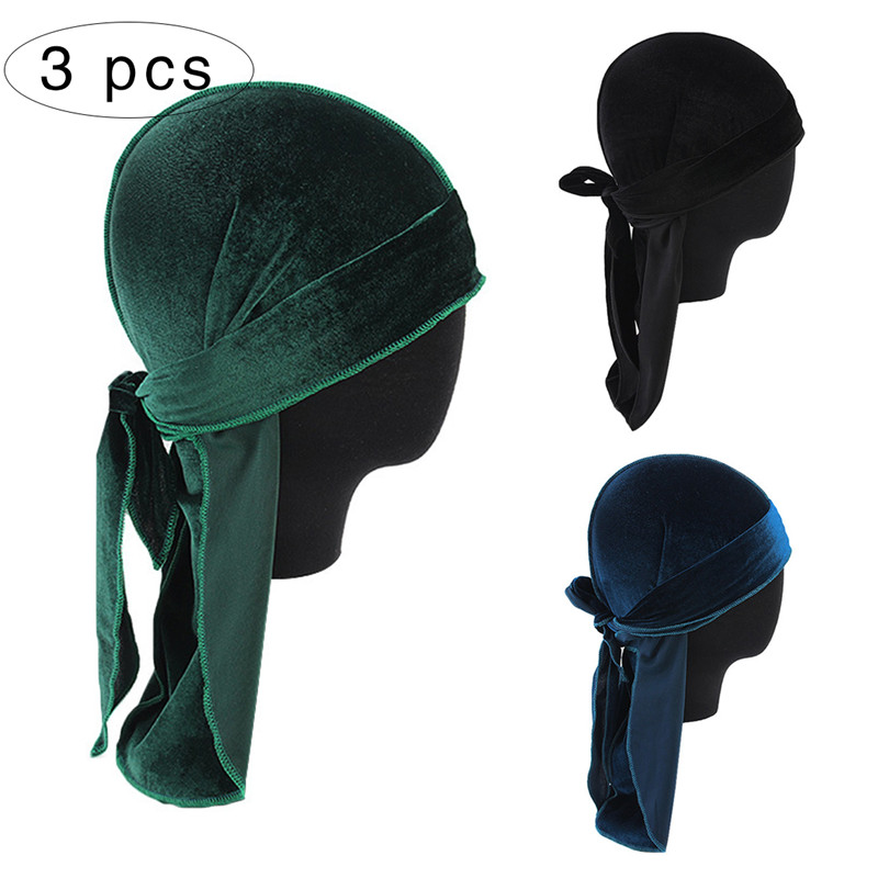 DIHOPE longue queue soyeuse écharpe musulmane Doo chiffon Pirate chapeau Durag chimio casquette crâne chapeau Turban bandeau cheveux Bandanas 12 couleurs pour choisir: 14 (3 pcs)