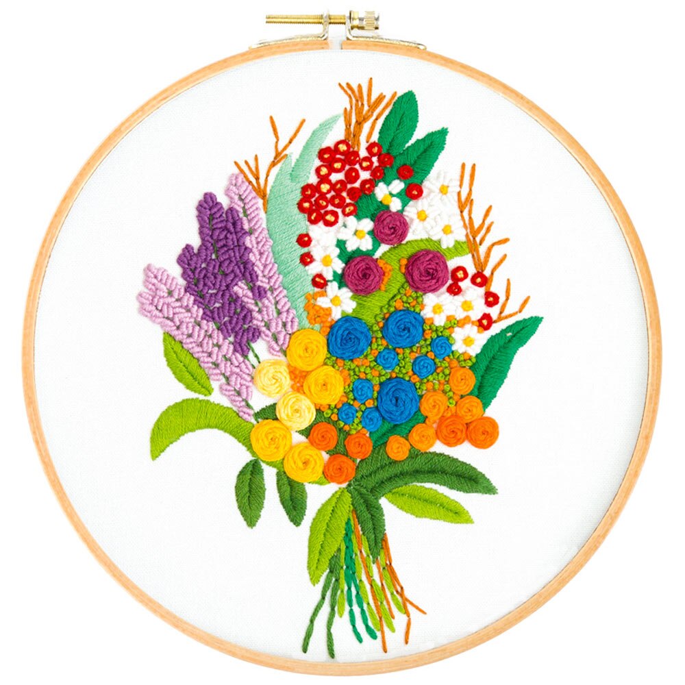 DIY Stamped Embroidery Starter Kit With Flowers Plants Pattern Embroidery Cloth Color Threads Tool Kit Handmade Embroidery: 5