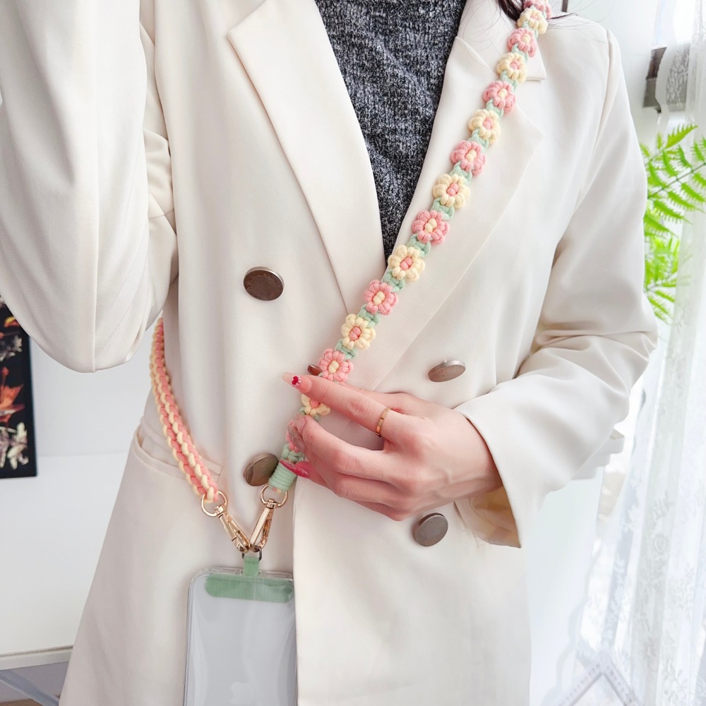 Handgemaakt Madeliefje Verstelbare Lengte Geweven Riem Universele Telefoonband Handgeweven Daisy Bloem Mobiele Telefoon Tas Cross-Body Lanyard