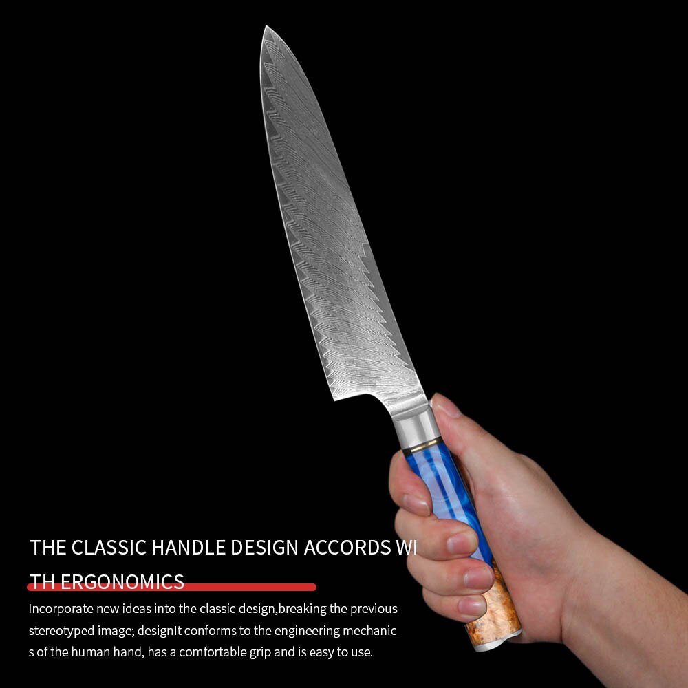 MOKYING Forged Kitchen Knife Set Damascus Steel Chef Knife Chopping Kitchen Knife Peeling Bread Knife Blue Resin Handle