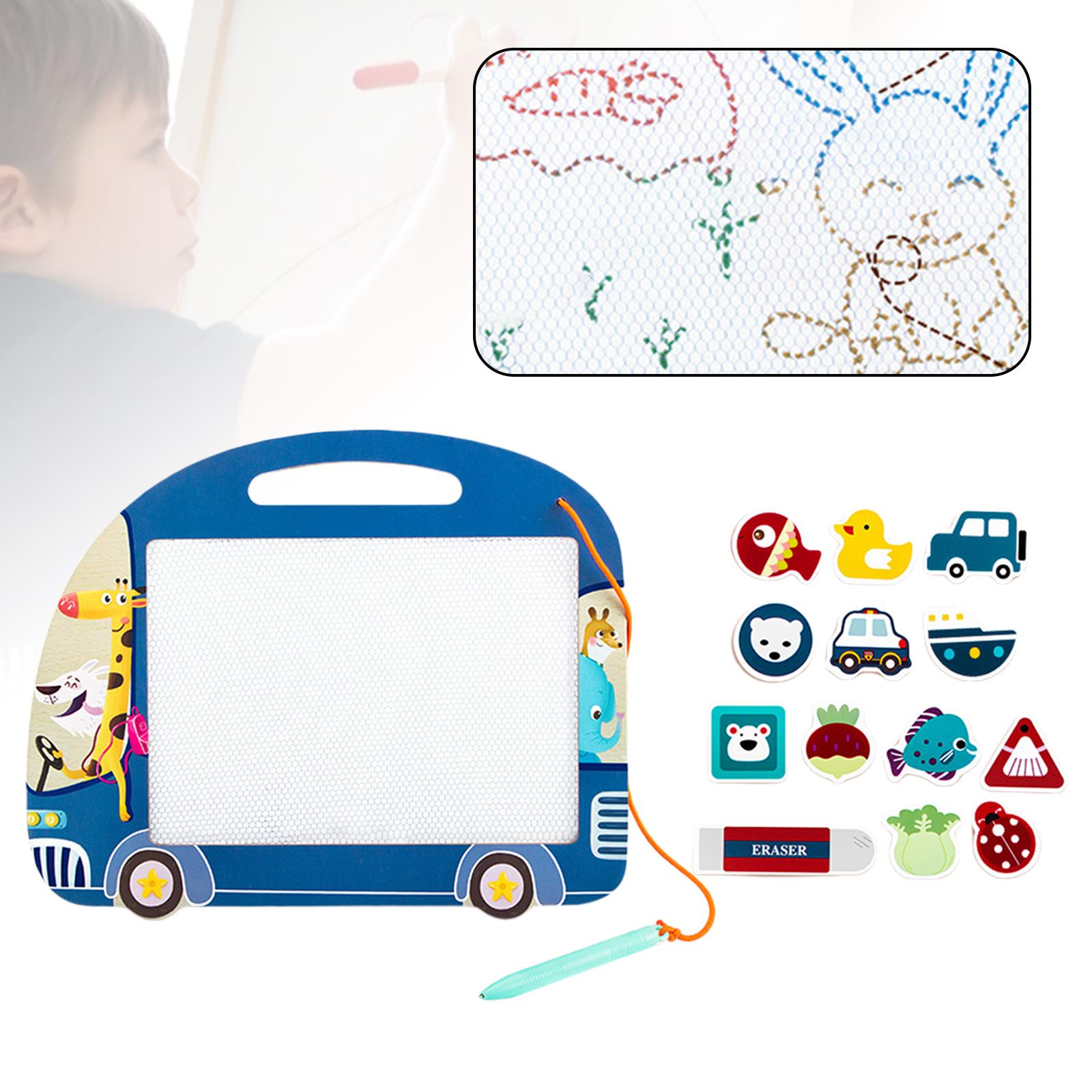 Reusable Magnetic Drawing Board with Stamps Erasable for Preschool Car