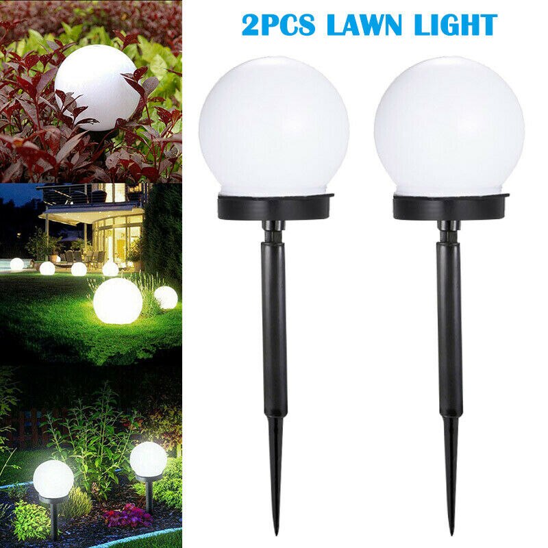 2 stk/parti runde ledet solenergi utendørs hage bane gård ball lys lampe plen vei uteplass hage gårdsplass plen vei bakken lys