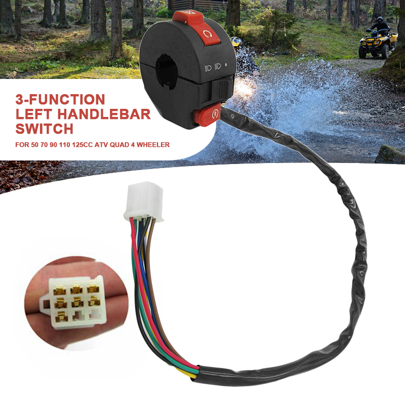 ATV Light Button Switch 3 Function Left Handlebar Switch Assembly For 50/70/90/110/125CC ATV Quad Dirt Bike ATV Accessories