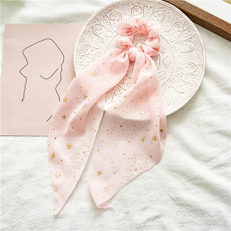 Gomas elásticas para el pelo para mujer, lazos con estampado de , lazos para el pelo de seda de estrella, de lazo de cola de caballo, accesorios para el cabello que combinan con todo: Rosa