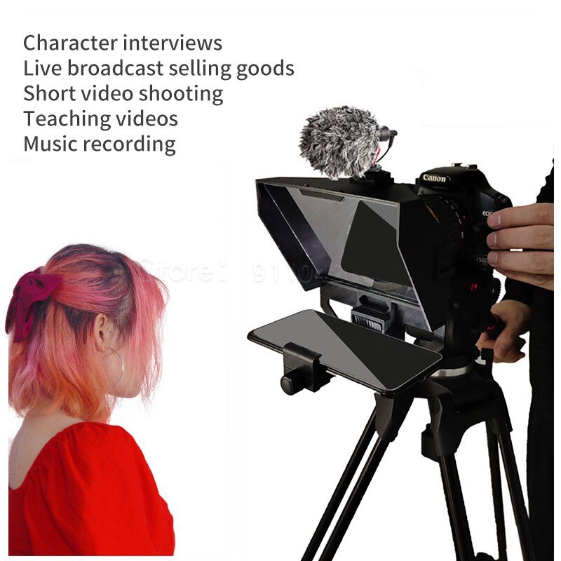 Mini Portable Teleprompter Mobile DSLR Prompting Inscriber Interview Prompter Reader for Phone and DSLR Recording