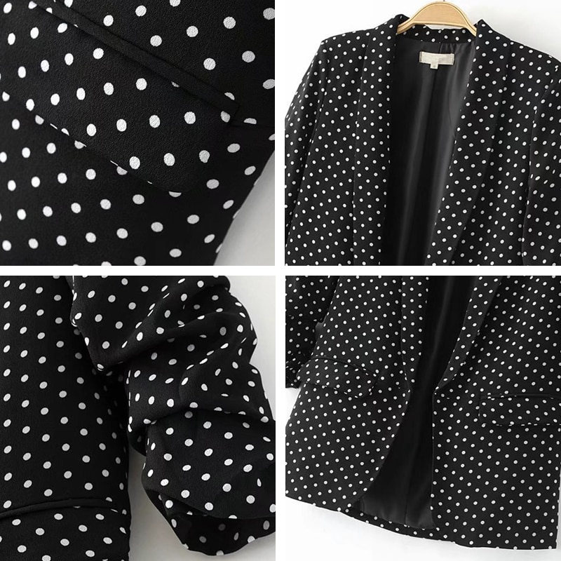 Bella Philosophy women casual black folded sleeve office ladies blazer business jacket polka dot print female jacket