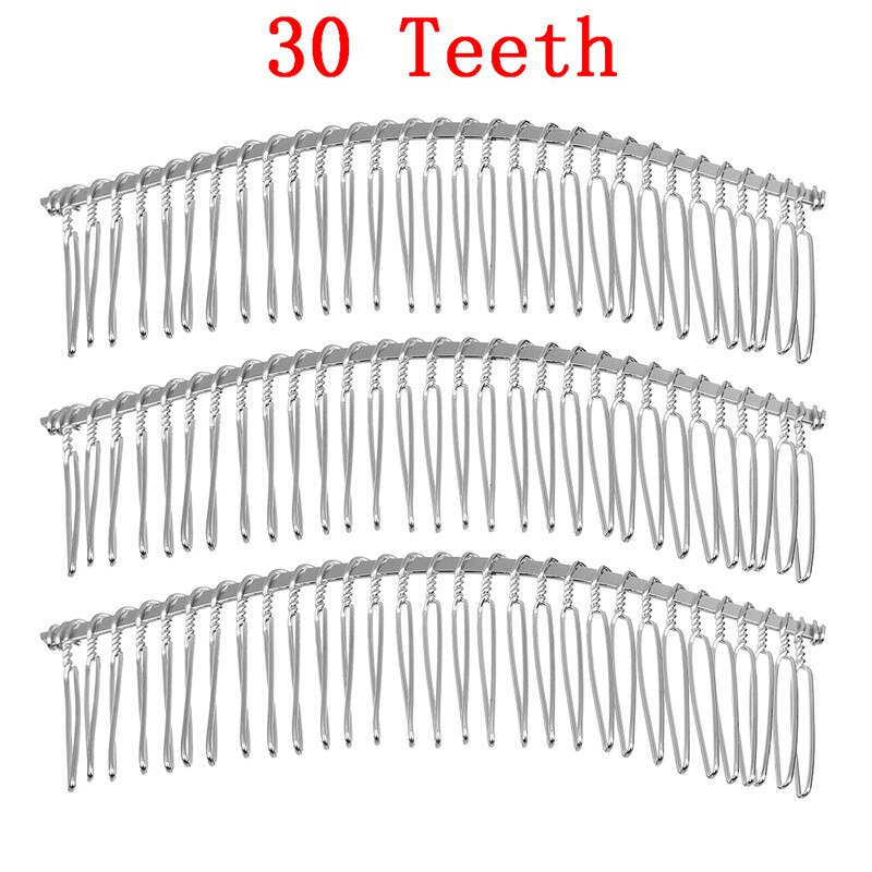 6 stks/partij 10 15 20 30 Tanden Zwart/Goud/Rhodium Kleur Metalen Kammen Bruiloft Bruid Clips Hoofddeksel haar Sticks Accessoires F1573: RHODIUM 30