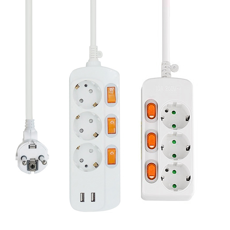 Hight Extension Cord Socket EU Plug Socket Separate Switch Control Power Strip with 2USB Charger Socket