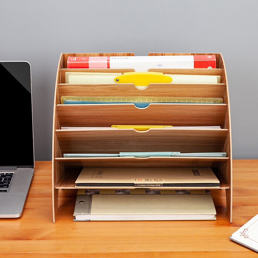 Houten Bureau Organizer Diy Document Archiefkast Sorter Multifunctionele Bureau Accessoires Opslag Tijdschrift Boek Houder Rack