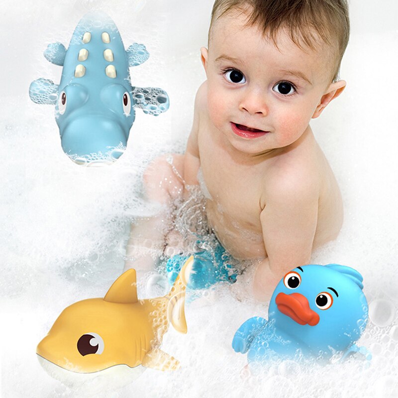 Summer Baby Bath Toys For Kids Boys And Girls Cute Animal Bear Shark Crocodile Clockwork Swimming Water Toys For Bathroom Beach