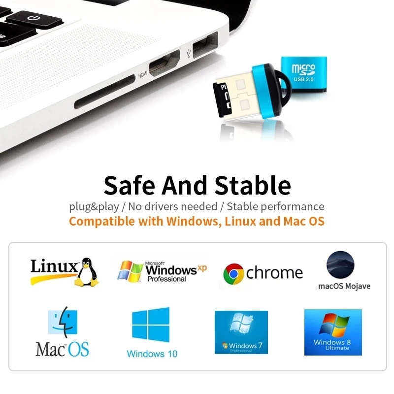 Mini High Speed USB2.0 Card Reader Mini USB TF Card Adapter For MicroSD Memory Card For PC Computer Desktop Laptop Notebooks