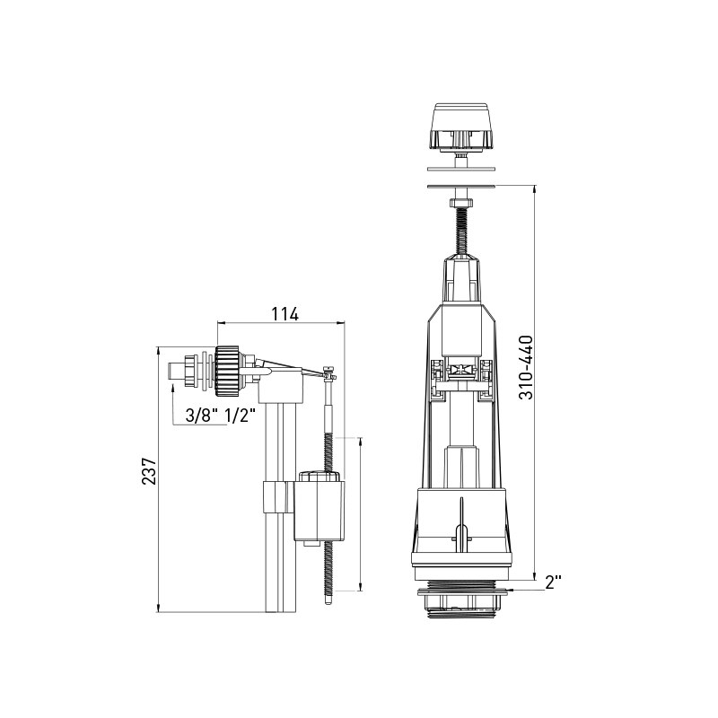 Push Model Stortbak Mechanim Met Side Vlotter-Plastic Inlaat Van Side