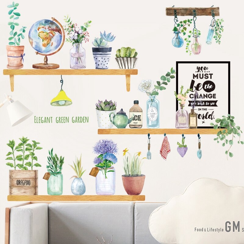 Flor em vaso para parede, flor de plantas adesivos para parede para quarto sala de estar cozinha fundo de decoração removível murais de parede de vinil