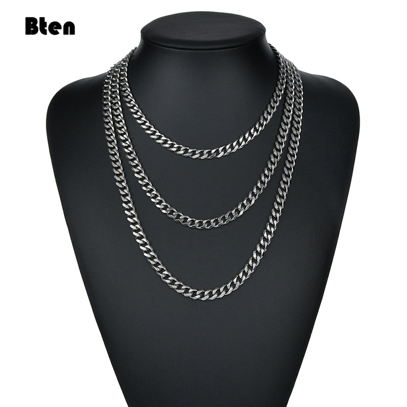 BTEN Curb Cubaanse Heren Ketting Ketting Goud Zwart Zilver Kleur Rvs Kettingen voor Mannen Mode-sieraden 3/5/7/9/11mm