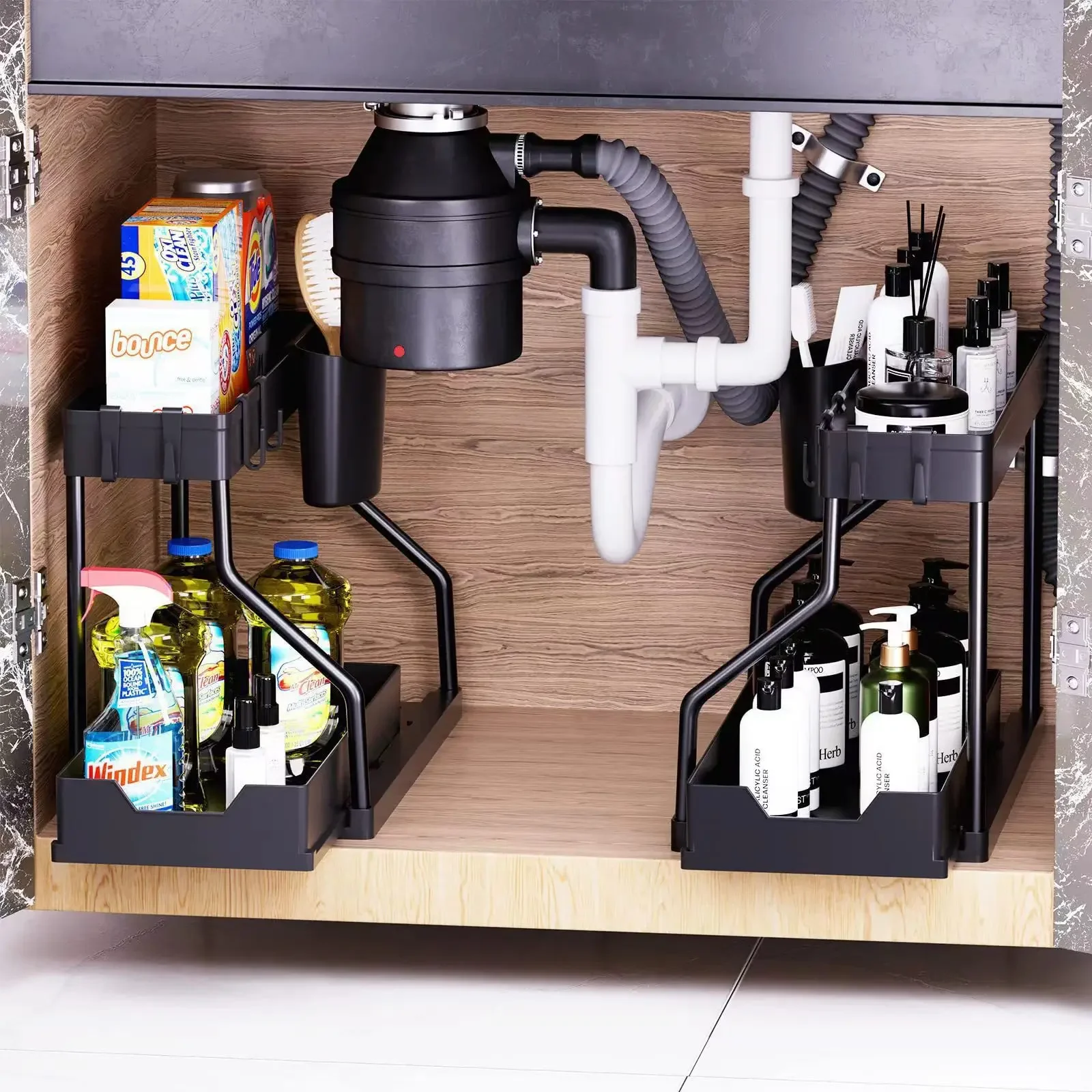 Keukenopslag onder gootsteen organisator 2-laags uittrekbare multifunctionele lade plank organisator badkamer desktop kast rek