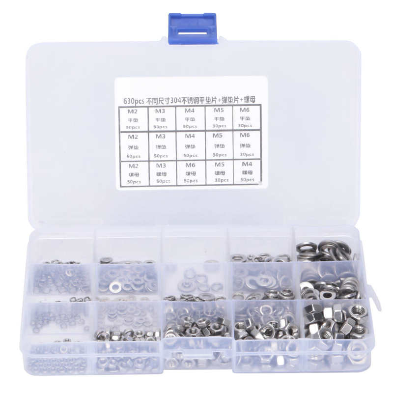 Stainless Steel Flat Washer + Spring Washer + Nut M2 M3 M4 M6