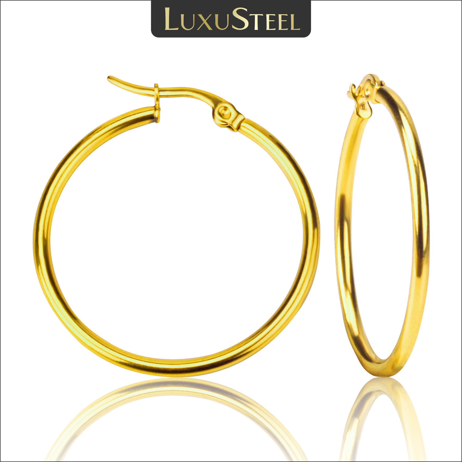 LUXUSTEEL Golden Color Stainless Steel Hoop Earrings For Women Men Big/Small Circle Round Ear Jewelry Bijoux Acier Inoxidable