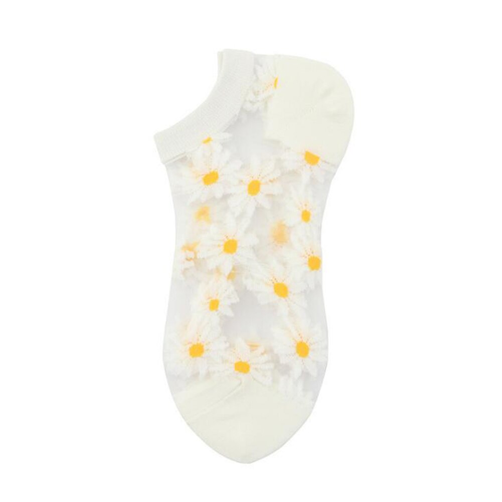 Small Daisy Sheer Tulle Floral Ankle Socks Women Best Mesh Transparent Girls Cute Black White Sheer Lace Nylon Socks Target Pop: White