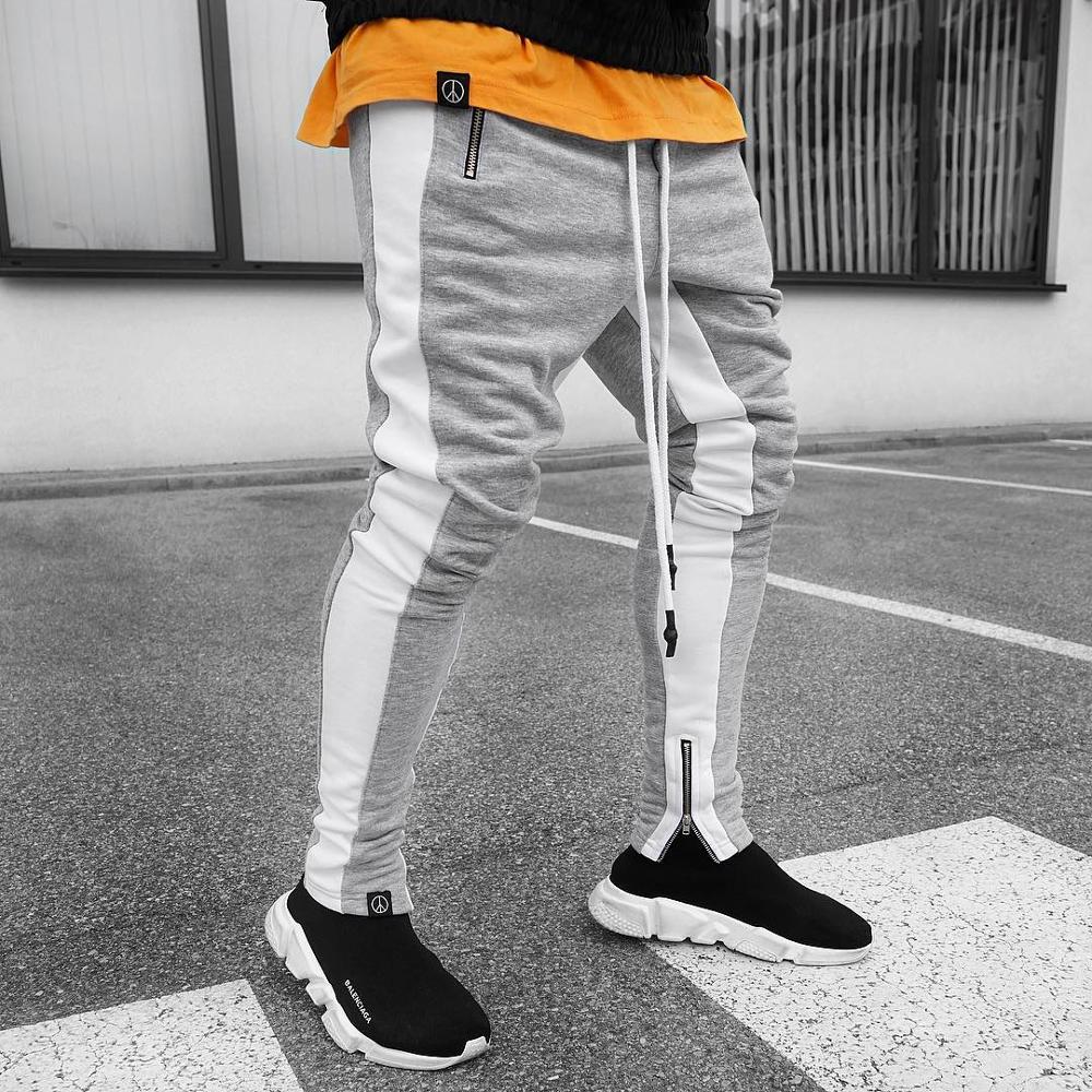 Modieuze Mannen Jogging Broek Ritsvak Casual Broek Fitness Mannen Sportkleding Stiksels Bodems Strakke Sport Broek Broek