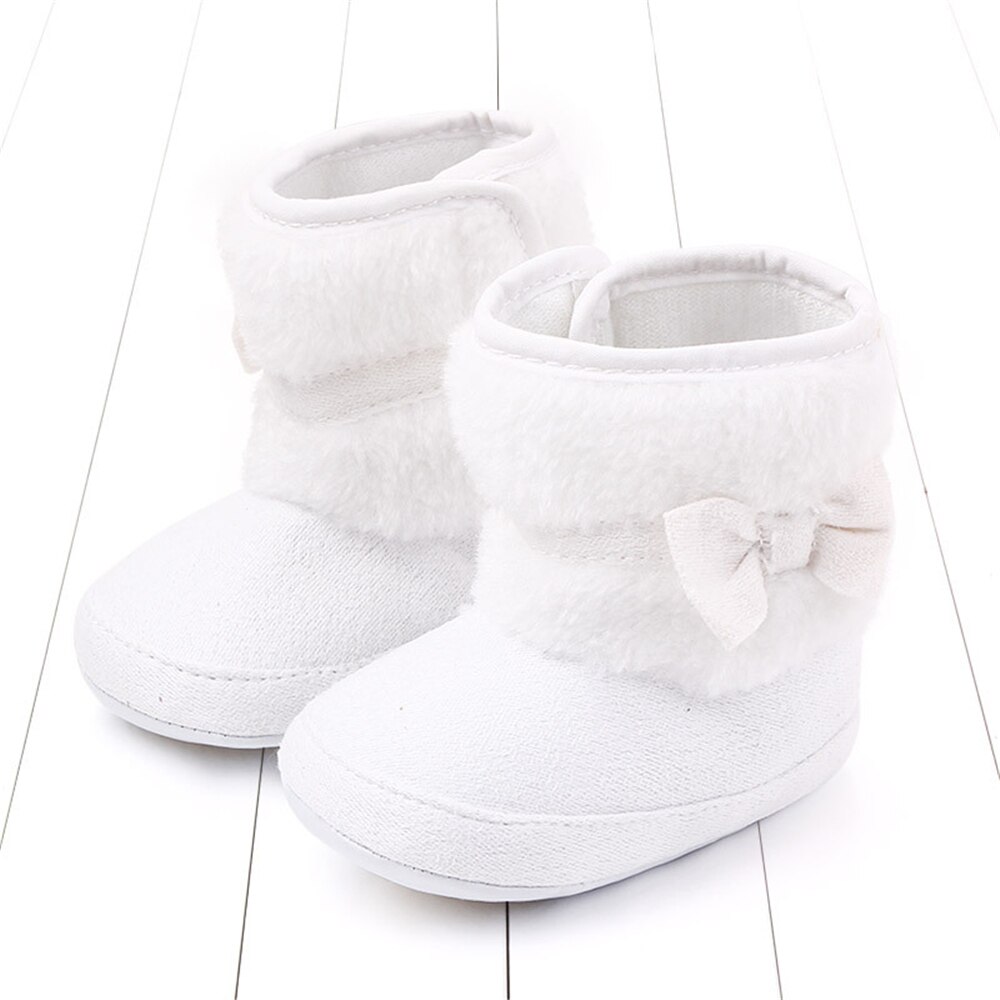 Winter Cotton Casual Flat Baby Boots Toddler Boy Girl Booties Shoes with Bowknot for Kid 0-12 Months: white / 13