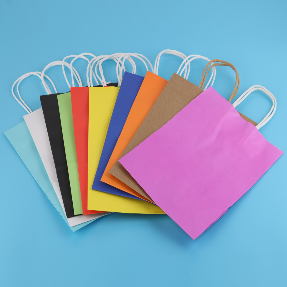2/5/10 Stuks Kleurrijke Kraft Papieren Zakken Diy Multifunctionele Papieren Zak Met Handvatten Festival Kerst Cadeau Verpakking Zakje Boodschappentassen