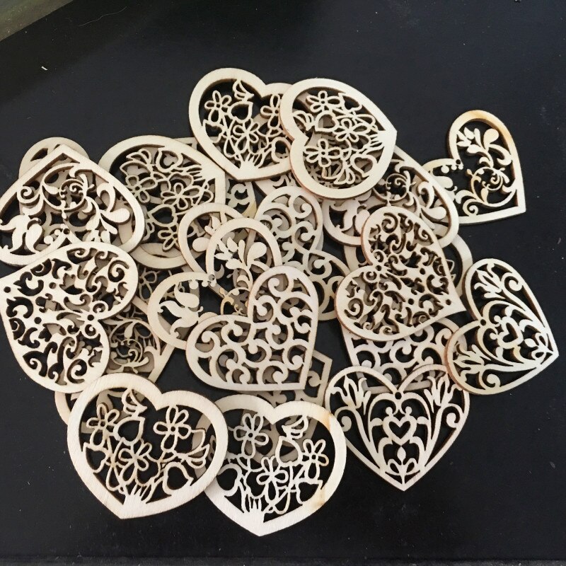 30 Uds. Rebanadas de madera decorativas corte hueco adorno de madera enchapado para manualidades o Decoración de mesa de boda