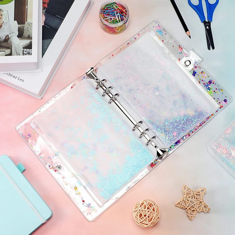 10 Pcs Binder Pockets with Notebook Binder Cover 6-Ring Loose Leaf Binder Pockets for School Office (A5 Size)
