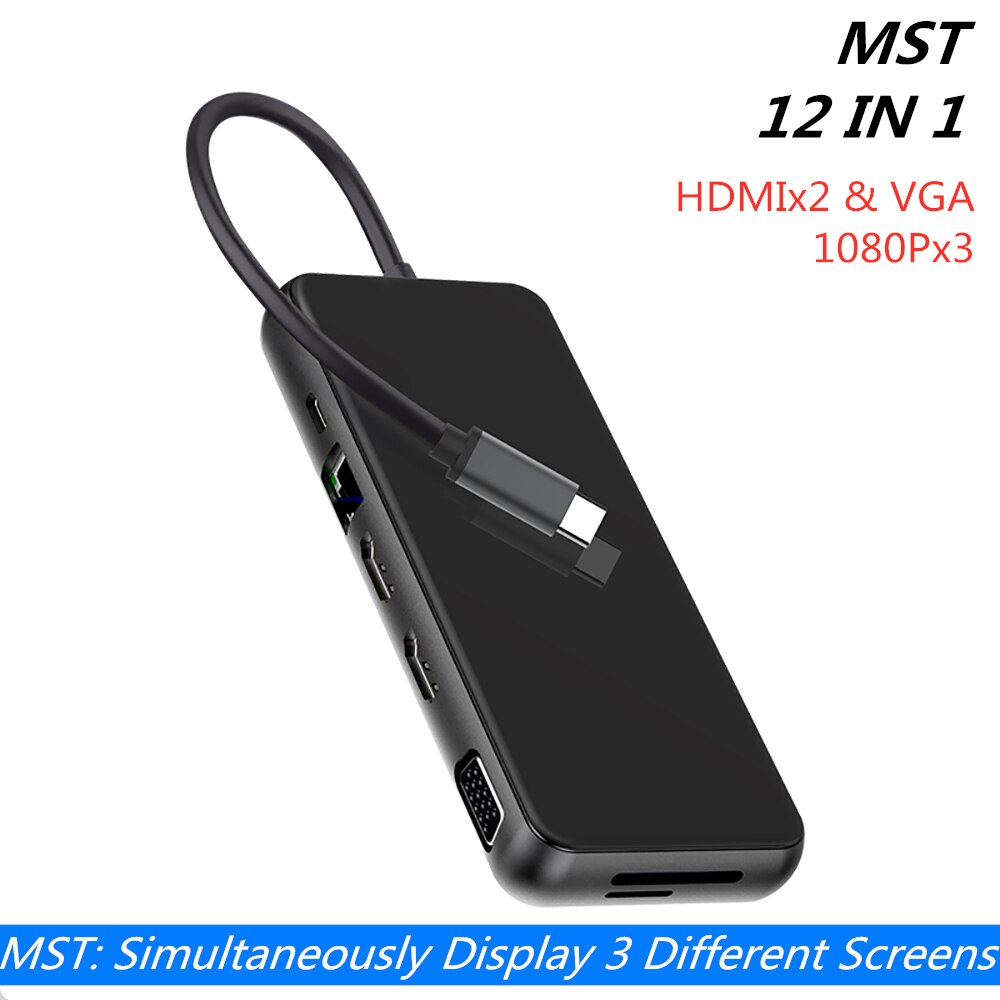 MST Hdmi VGA Adapter 12 IN 1 Docking Station Multi Usbc Hub Dual Hdmi RJ45 VGA PD For Macbook Pro Laptop Accessories Samsung Dex