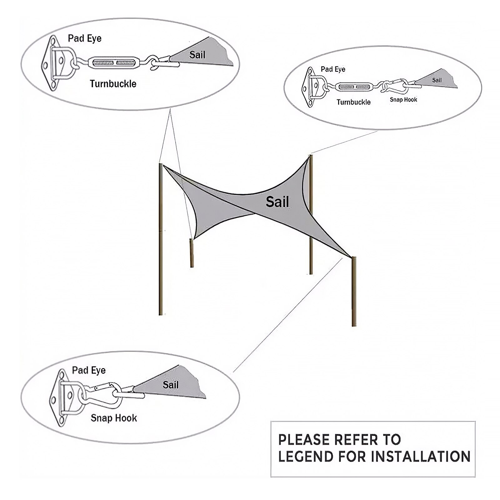 Turnbuckle Wire Tensioner Stainless Steel Hook Rope Cable Tension Set for Heavy Duty Sun Shade Sail Fixing Kit