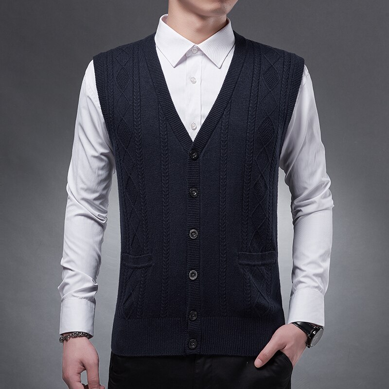 Mannen Gebreide kasjmier Vest Herfst winter Mannen wollen vest Gebreide Trui mouwloze Mannen mode Wollen truien vesten