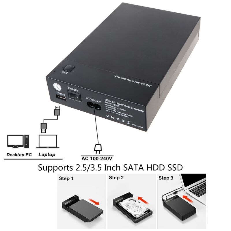 USB3.0 to 2.5" 3.5" SATA Hard Drive Disk External Enclosure SSD HDD Disk Caddy