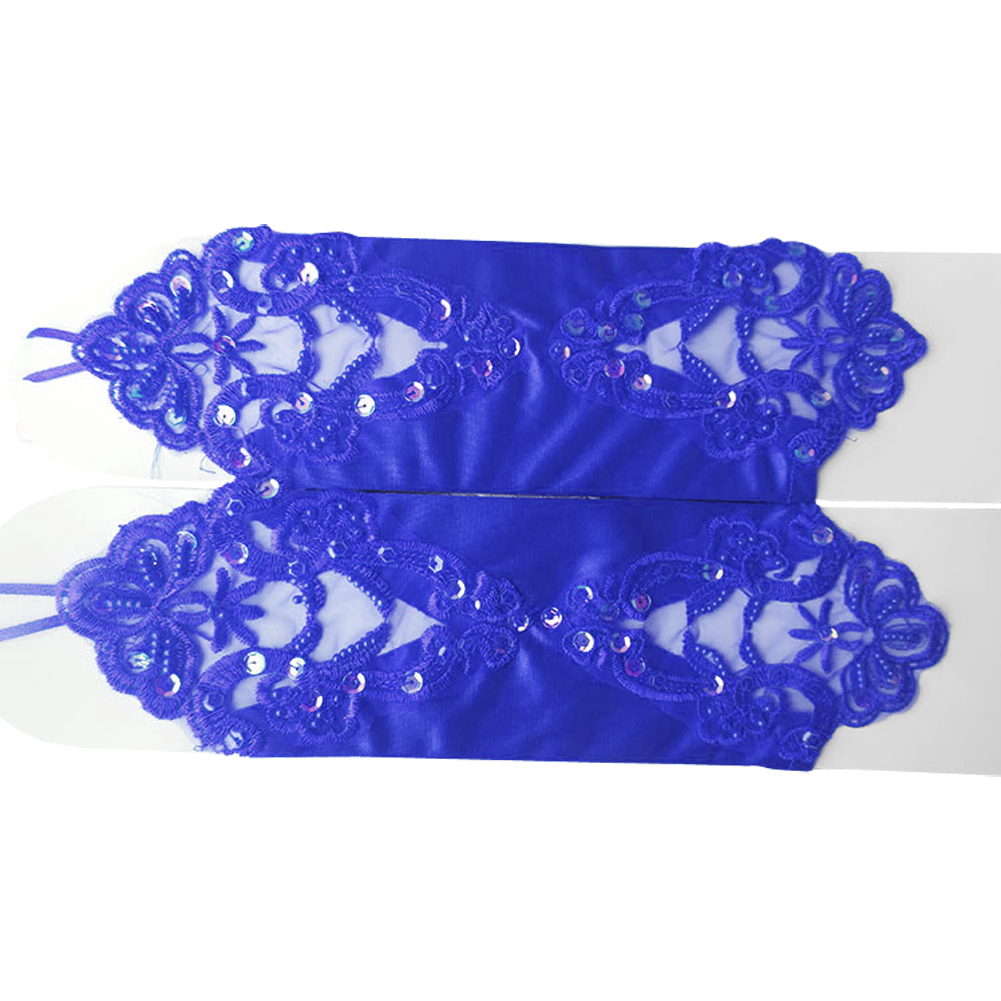 6 Colors Gloves Fingerless Satin Party Prom Bride Gloves For Women Female Long Gloves: Blue