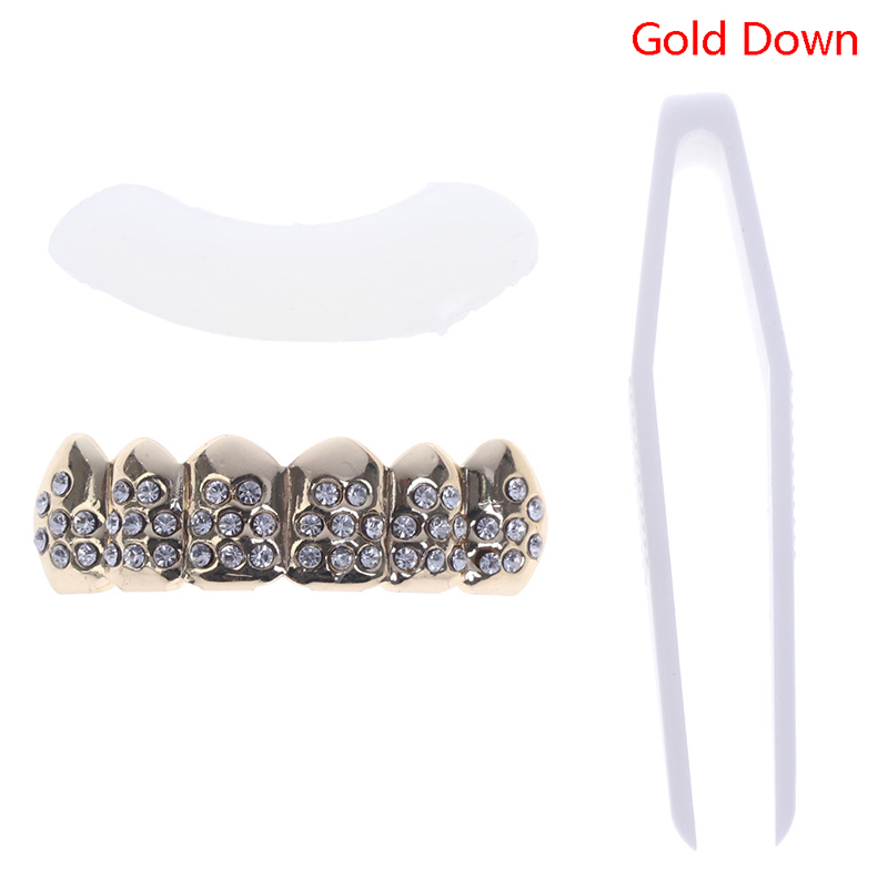 1 pçs/1 conjunto de moda dentes topo inferior decoração masculino feminino jóias à moda e luxo presente idéia para amigos dentes diamante jóias: gold 2