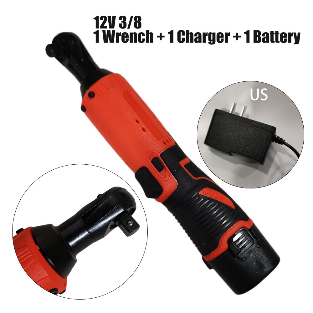Llave de trinquete eléctrica inalámbrica recargable de 12v pulgadas 3/8 280 rpm con kit de cargador de batería y luz led