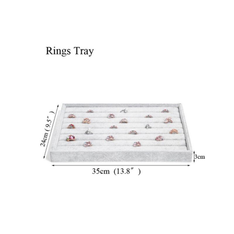 Ice Grey Velvet Jewelry Tray Jewelllery Storage Box Watch Holder Necklace Ring Earrings Pendant Display Organizer Series: 8