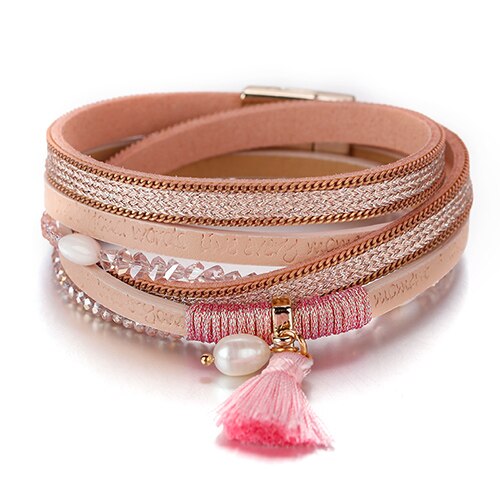 Flashbuy Multilayer Leather Bracelets For Women Peace Symbol Magnetic Multilayer Wide Bracelet Charm Female Jewelry Accessories: 1