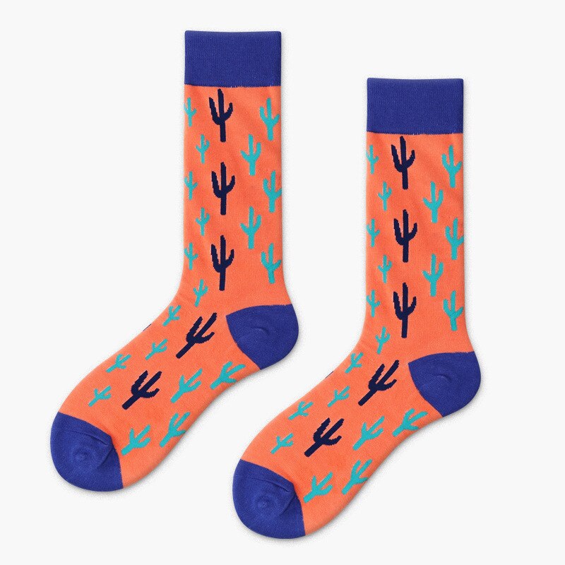 Peonfly Cotton Colorful Men Funny Food Pineapple Pumpkin Cactus Harajuku Happy Socks for Christmas: with blue socks