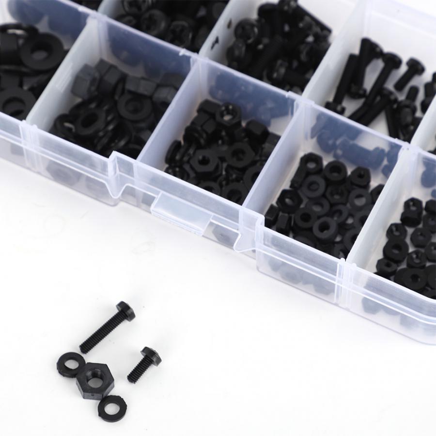 Nylon Screw Nut Washer Kit 270pcs/box M2/M2.5/M3/M4/M5 Nylon Screw Nut Washer Assortment Kit Hardware Fasteners