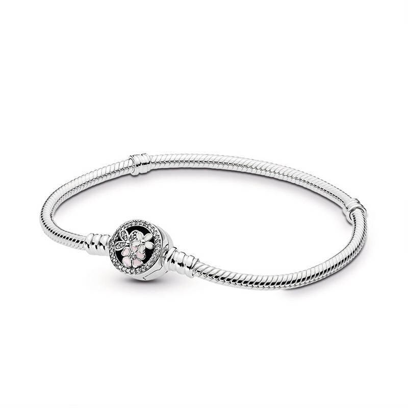 Emalje blomst 925 sølv slange armbånd grundlæggende originale perler charme armbånd til kvinder passer til europæisk diy smykkefremstilling